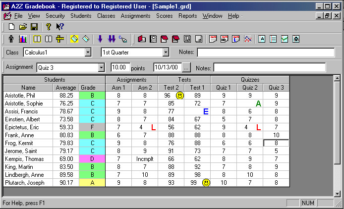 A2Z Gradebook Screenshot